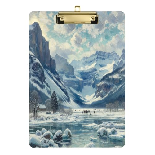 Snowy Mountain White Work Clipboard, Gold Metal Clip, Kratzfestes Dickes Schreibklemmbrett für Ingenieure, Klemmbrett für Zuhause von Joitme