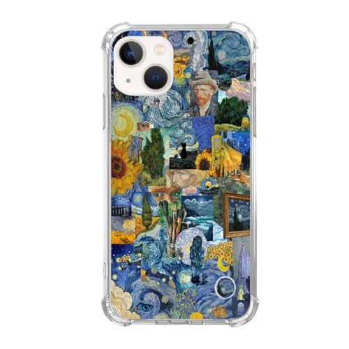 Van Gogh Art Collage Handyhülle kompatibel mit iPhone 14, Van Gogh Classic Paintings Collage Trendy Cool Girl Boy Silikon Stoßfest TPU Bumper Cover Case für iPhone 14 von Joktruay