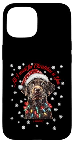 Hülle für iPhone 15 Labrador Welpe mit Nikolausmütze und Lichterkette im Schnee von Jolly Christmas Dogs