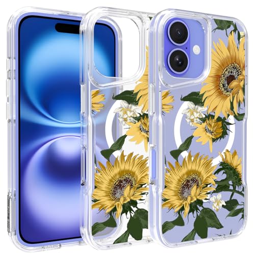 Jolook Schutzhülle für iPhone 16 Plus mit starker magnetischer Blume, 17,5 cm (6,7 Zoll), schlanke, dünne Designer-Hülle, Chrysanthemen-Blumenmuster von Jolook