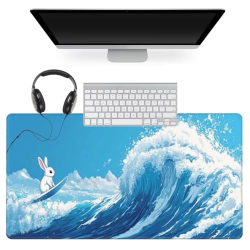 Blau Mauspad 600 x 300mm, Mousepad XXL Schreibtischunterlage Kaninchen Mouse Pad, Wasserdicht Rutschfest Gaming Mauspad, Verbessert Präzision und Geschwindigkeit, Mauspads für Pc Gaming Zubehör qw630 von Jonceen