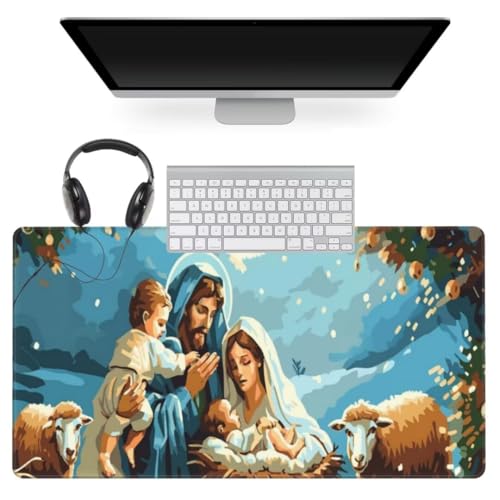 Jesus Mauspad 600 x 300mm, Mousepad XXL Schreibtischunterlage Blau Mouse Pad, Wasserdicht und Rutschfest Gaming Mauspad, Verbessert Präzision und Geschwindigkeit, Mauspads für Pc Gaming Zubehör qw658 von Jonceen