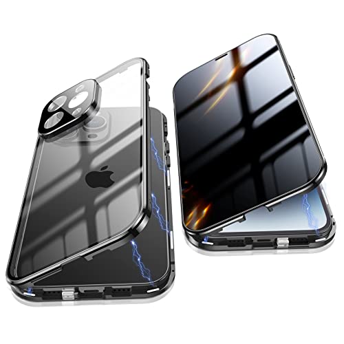 Jonwelsy Anti Peeping Hülle für iPhone 14 Pro (6.1"), 360 Grad Schutz Case, Privatsphäre Gehärtetes Glas Anti-Spähen Cover, Stark Magnetische Adsorption Metallrahmen Handyhülle für 14 Pro (Schwarz) von Jonwelsy