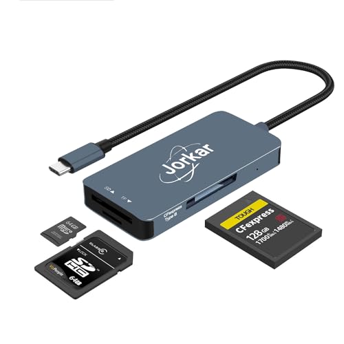 Jorkar Kartenleser CFexpress Typ B, 3 in 1 Typ-B & SD & Micro SD TF Kartenleser, USB 3.2 10Gbps, USB C für CFE Typ B Kamera-Kartenleser, kompatibel mit Panasonic Nikon Canon Kamera(Nicht für XQD) von Jorkar