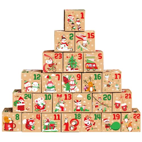 Adventskalender Box 24 Tage Geschenkbox Countdown Leerer Adventskalender, um sich 24 pcs 3 Zoll Kraftpapier Adventskalender für Weihnachtsfeier -Geschenkversorgungsstil 2 zu füllen 2 von Jorzer