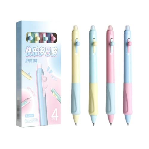 Joucien 4 Stifte/Box – 0,5 mm Cartoon-süßer, löschbarer Stift, neutraler Stift, Thermo-Radierer, Drucker, neutraler Stift – Happy Dopamin (schwarz) von Joucien