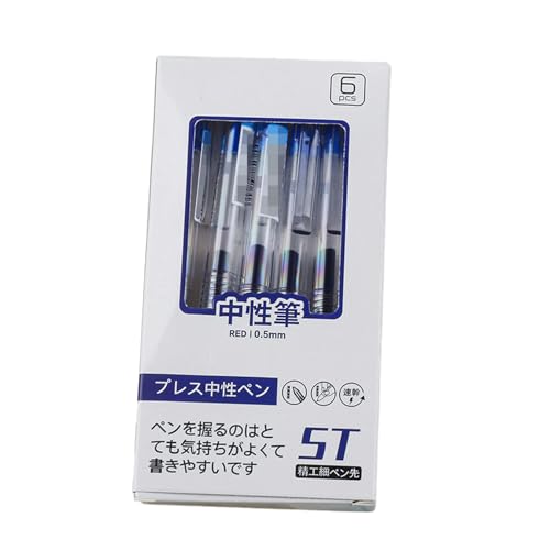 Joucien 6 Stück/Box, 0,5 mm, schwarz, schnelltrocknend, neutraler Stift, ST-Stiftkopf, Wolkengriffhalter, neutraler Stift, Blau, 6 Stück von Joucien