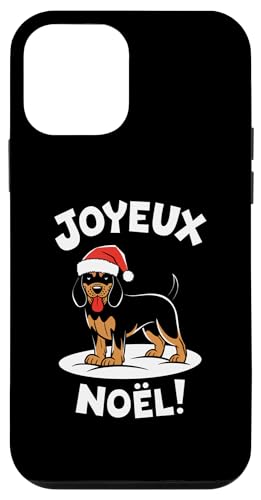 Hülle für iPhone 12 mini Schwarzer und hellbrauner Coonhound Dog Joyeux Noël Christmas von JoyeuxDogAxis