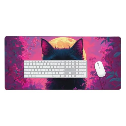 Gaming Mauspad, Mauspad XXL 1000x500x 4mm Groß Mousepad schwarze Katze Mauspad Gaming Zubehör mit Anti Rutsch Basis Mouse Pad Wasserdicht und Langlebig für Maus und Tastatur Decor Gaming Zubehör O-295 von Jpnca