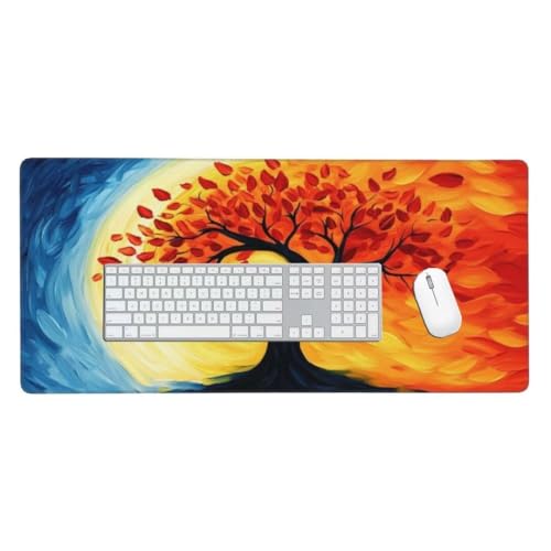 Mauspad, Schreibtischunterlage, Mouse Pad Bunter Baum Gaming Mauspad, Mauspad XXL 1200x600 mm, Rutschfeste Gummibasis Desk Mat, Genähte Kanten Mauspad, Groß Erweiterter Schreibtisch Schutz O-80 von Jpnca