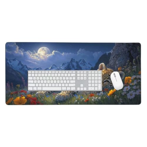 Mauspad, Schreibtischunterlage, Mouse Pad Leopardenlandschaft Gaming Mauspad, Mauspad XXL 1200x600 mm, Rutschfeste Gummibasis Desk Mat, Genähte Kanten Mauspad, Groß Erweiterter Schreibtisch Schutz O35 von Jpnca