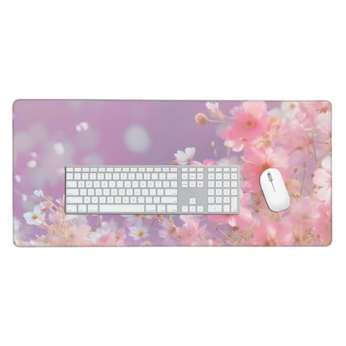 Mauspad, Schreibtischunterlage, Mouse Pad Rosa Blüten Gaming Mauspad, Mauspad XXL 1200x600 mm, Rutschfeste Gummibasis Desk Mat, Genähte Kanten Mauspad, Groß Erweiterter Schreibtisch Schutz O-185 von Jpnca