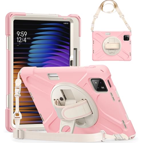 Juaupepo Robuste Kindertasche für Xiaomi Pad 7 Pro/Pad 7-11.2“, tragbare Hybrid-Schutzhülle mit 360° drehbarem Kickstand/Handschlaufe/Drehständer/Schultergurt von Juaupepo