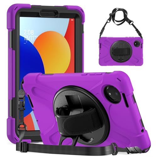 Juaupepo Robuste Kindertasche für Xiaomi Redmi Pad SE 8.7“- 2024, tragbare Hybrid-Schutzhülle mit 360° drehbarem Kickstand/Handschlaufe/Drehständer/Schultergurt von Juaupepo