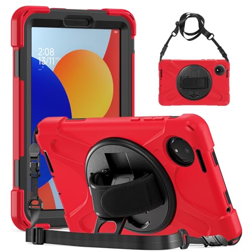 Juaupepo Robuste Kindertasche für Xiaomi Redmi Pad SE 8.7“- 2024, tragbare Hybrid-Schutzhülle mit 360° drehbarem Kickstand/Handschlaufe/Drehständer/Schultergurt von Juaupepo