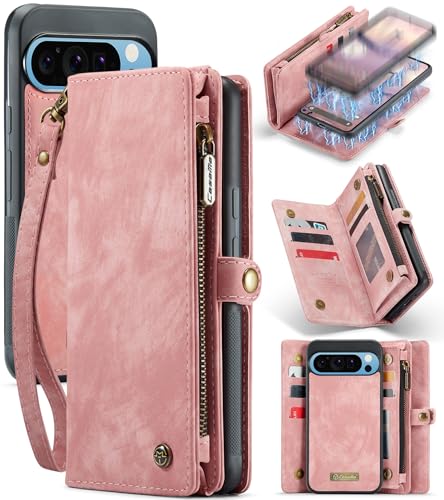 Juaupepo Schutzhülle für Google Pixel9 Pro XL, Brieftaschen-Schutzhülle für Google Pixel9 Pro XL, mit Reißverschluss, Klappetui, Leder, Brieftasche, Kartenhalter, Handschlaufe, abnehmbar, magnetisch, von Juaupepo