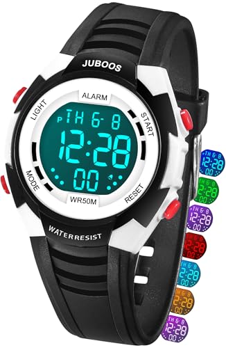 Juboos Kinder Digitaluhren,7 Farben LED-Licht Kinder Sport Armbanduhr Jungen Wasserdicht Kinderuhr mit Alarm Stoppuhr,Kinderuhren Outdoor Armbanduhr für Jungen Mädchen 5-18 Juboos Kinder Digitaluhren,7 Farben LED-Licht Kinder Sport Armbanduhr Jungen Wasserdicht Kinderuhr mit Alarm Stoppuhr,Kinderuhren Outdoor Armbanduhr für Jungen Mädchen 5-18 von Juboos