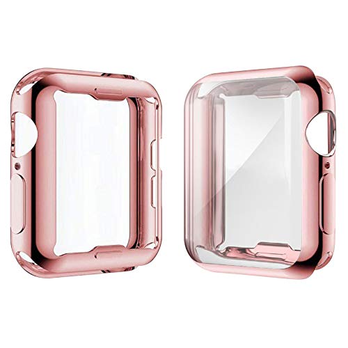 [2er-Pack] Julk 44 mm Hülle für Apple Watch Series 6 / SE/Series 5 / Series 4 Displayschutzfolie, Gesamtschutzhülle, TPU HD ultradünne Hülle (1 Rose Pink + 1 Transparent) von Julk