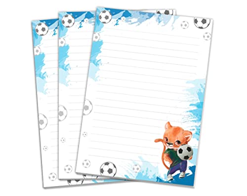 Blöcke Schreibblock mit Kindermotiv Fussball Fußball Löwe Briefpapier-Set für Mädchen Jungen (3 Blöcke mit je 25 Blätter in A5-Format) von Junapack