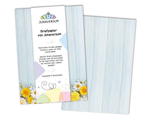 Briefpapier Blumen Holz blau Motivpapier für Briefe Einladungen Hochzeit Geburtstag 90 g/qm DIN A4 (25 Blätter) von Junaversum