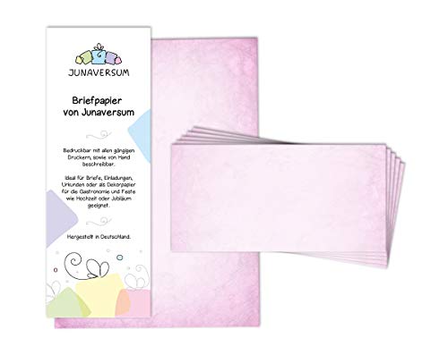 Briefpapier mit Umschlag Briefpapier-Set Vintage rosa Motivpapier für Einladungen Hochzeit Urkunden (10 Blätter + 10 Umschläge) von Junaversum