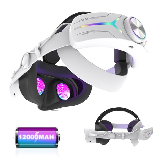 Junerain RGB Kopfband für Quest 3S Komfort Kopfband mit 12000 mAh Akku Stress reduzieren Verlängern Sie die Spielzeit Verstellbares Kopfband für Quest 3S VR Headset Zubehör von Junerain