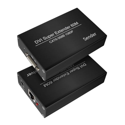 Junguluy DVI-Extender, RJ45-Cat6-Kabelverlängerung auf 196,8 Fuß Sender, Empfänger, DVI-Ethernet-Adapter, HD 1920 X 1200, EU-Stecker von Junguluy