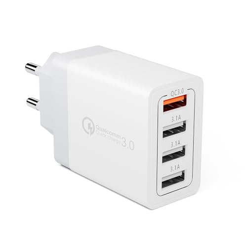 4-Ports USB Ladegerät Ladeadapter mit 33W Intelligent QC 3.0 Schnellladegerät Mehrfach Ladestecker Netzteil für iPhone 15 14 13 12 11 Pro Max XR Xs 8, Samsung Galaxy S21 S20 S10 S9 A15 A34, Handy von JupptElectronics