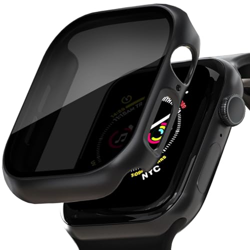 Jurqqer Schutzhülle für Apple Watch Series 10 42mm 2024 mit Privacy Schutzfolie [30 Degree Anti Spy] Hard PC Bumper mit Panzerglas Schutz für iWatch s10 42mm, 2 Stück, Schwarz von Jurqqer