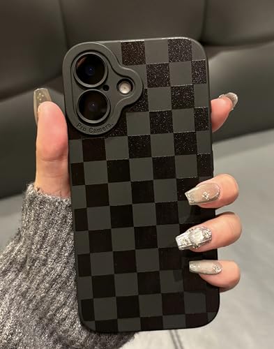 Jusnfu iPhone 15 Pro Hülle 6,1 Zoll 2023, Aesthetic Checkered Print iPhone 15 Pro Hülle für Damen Mädchen Männer, Slim Silikon Schutzhülle für iPhone 15 Pro, Schwarz Kariert von Jusnfu