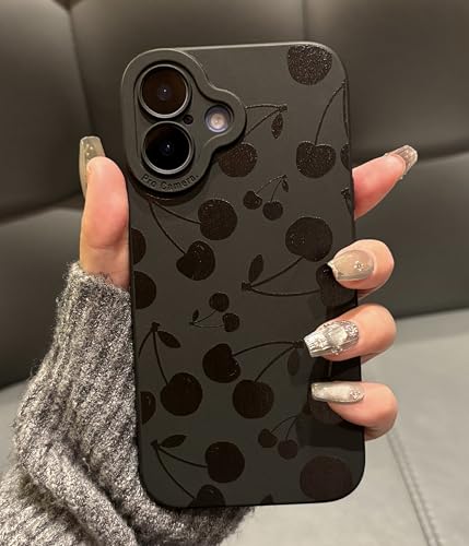 Jusnfu iPhone 15 Pro Hülle 6,1 Zoll 2023, Aesthetic Cherry Print iPhone 15 Pro Hülle für Damen Mädchen Männer, Slim Silikon Schutzhülle für iPhone 15 Pro, Black Cherry von Jusnfu