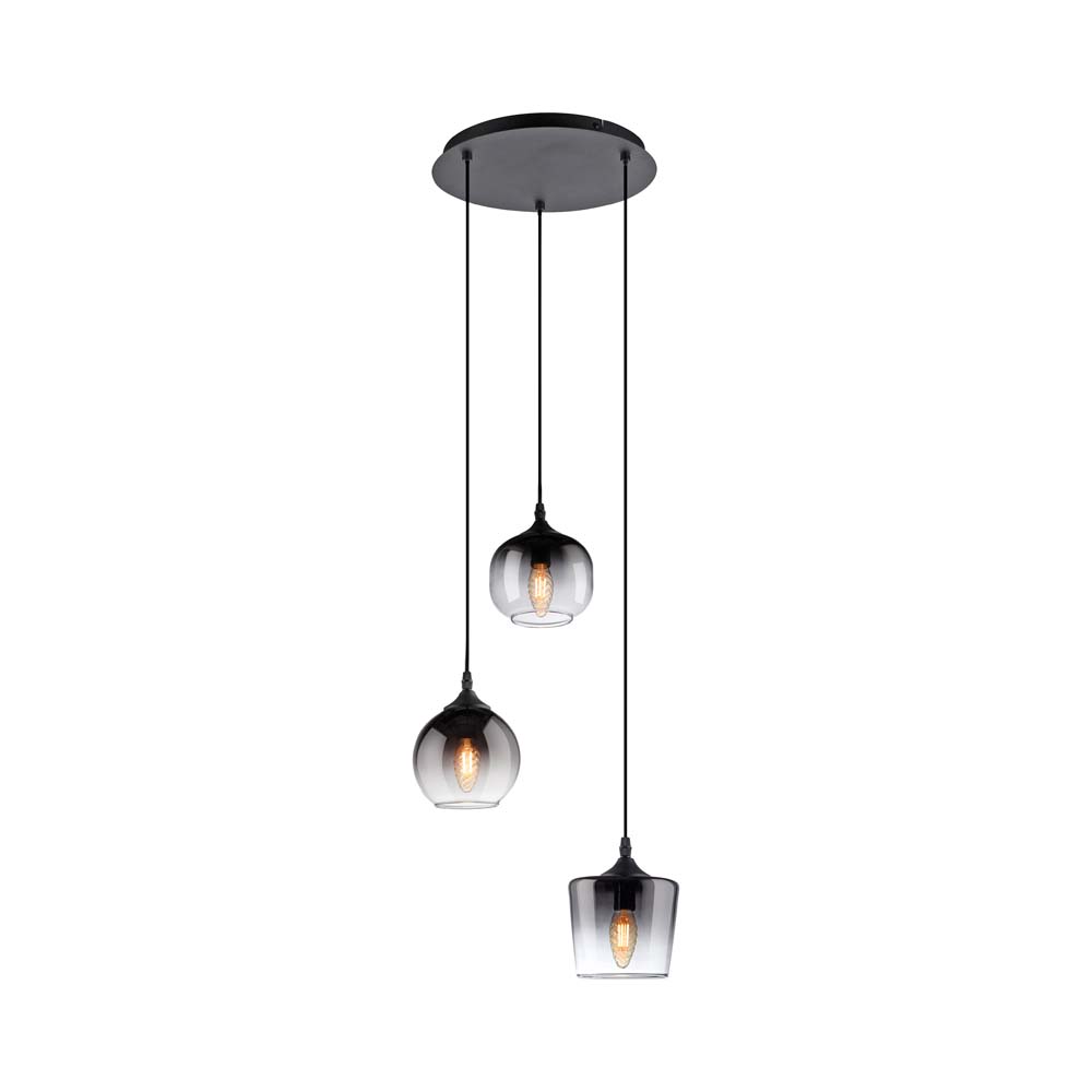 Hängeleuchte schwarz, Glas rauch, H 120 cm von Just Light