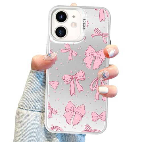 Jusy Coquette Bow Handyhülle für iPhone 12, niedliche rosa Schleifenschleife, ästhetische Hülle für Frauen und Mädchen – Pink von Jusy