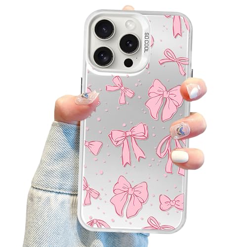 Just Coquette Bow Handyhülle für iPhone 15 Pro Max, niedliche rosa Schleifenschleife, ästhetische Hülle für Frauen und Mädchen – Pink von Jusy