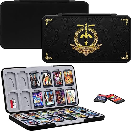Jusy Case Compatible with Nintendo Switch Game Card, with 24 Game Card Slots and 24 Micro SD Card Slots, Portable Game Card Holder Storage Case with Magnetic Closure (Kingdom) von Jusy