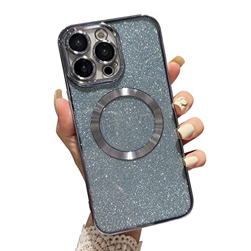 Jusy Glitzernde MagSafe Hülle für iPhone 13 Pro Max, mit Kameraschutz und stoßdämpfender Wirkung, Elegant luxuriös und perfekt für Frauen und Mädchen geeignet Blau von Jusy