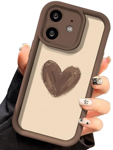 Jusy Handyhülle Kompatibel mit iPhone 11, Gekritzel-Herz-Muster Silikon Vollständiger Kameraschutz und Kantenverstärkung, Stoßfeste Abdeckung für Mädchen Frauen, Braun von Jusy