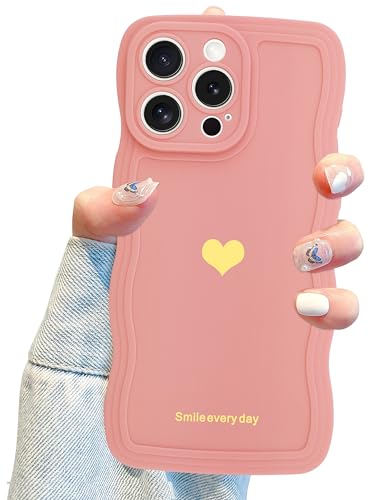 Jusy Liebesherz Kompatibel mit iPhone 15 Pro Max Hülle,Gildingprocess Liebesherz Niedlicher Gewellter Rahmen,Weiche TPU iPhone 15 Pro Max Schutzhülle für Frauen und Mädchen,Rosa von Jusy