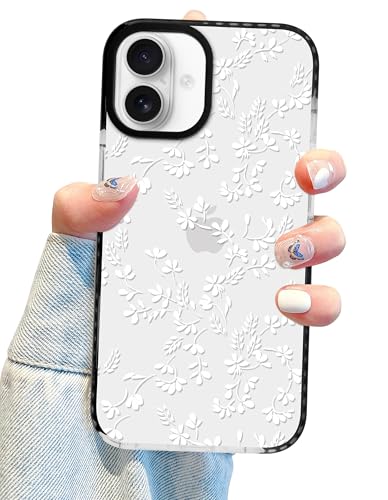 Jusy Schutzhülle für iPhone 16, niedliches, transparentes weißes Blumenmuster, ästhetisch, weiches TPU, transparente Schutzhülle, für Damen, Mädchen, weiße Blume von Jusy