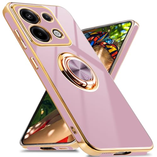 Jusy für Xiaomi Redmi Note 13 Pro 5G Schutzhülle,Xiaomi Poco X6 5G Schutzhülle,mit 360° Drehring, Magnetständer - Stoßfestes Gehäuse mit luxuriösem Glanz-Finish und Elektroplattierung, violett/Gold von Jusy