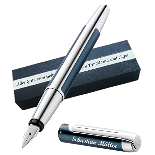 Pelikan Füllhalter Pura® P40 Petrol mit Wunschgravur | Aluminium | Personalisierte Geschenkobox als Geschenk & Symbole gravierbar PS137-1Box2 von Juwelier Schönschmied