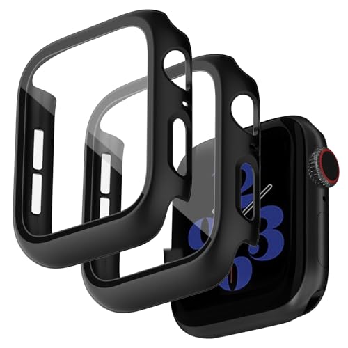 Jvchengxi Kompatibel mit Apple Watch 44mm SE Series 6/5/4 Hülle mit Displayschutz, [2 Stück] Schwarz 360° Rundum Schutzhülle HD Ultradünne Schutzfolie PC Schutz Case für iWatch Series 6/5/4/SE von Jvchengxi