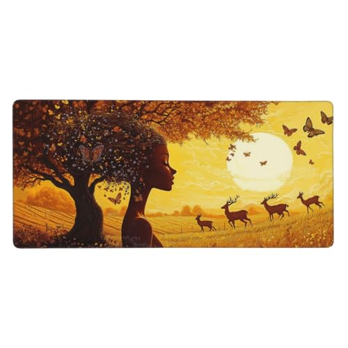 Afrika Mauspad, Mousepad XXL 1500 x 800 x 3mm Groß Gaming Mauspad Frau Mouse Pad, rutschfeste Gummibasis,Vernähte Kanten WassXerdicht Großer Erweiterter Schreibtisch Schutz Für Zimmer Deko -29 von Jvyaeen