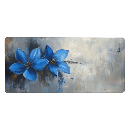 Blau Mauspad, Mousepad XXL 1500 x 800 x 3mm Groß Gaming Mauspad Blume Mouse Pad, rutschfeste Gummibasis,Vernähte Kanten WassXerdicht Großer Erweiterter Schreibtisch Schutz Für Zimmer Deko -62 von Jvyaeen