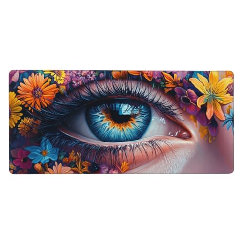 Blume Mauspad, Mousepad XXL 1500 x 800 x 3mm Groß Gaming Mauspad Auge Mouse Pad, rutschfeste Gummibasis,Vernähte Kanten WassXerdicht Großer Erweiterter Schreibtisch Schutz Für Zimmer Deko -953 von Jvyaeen