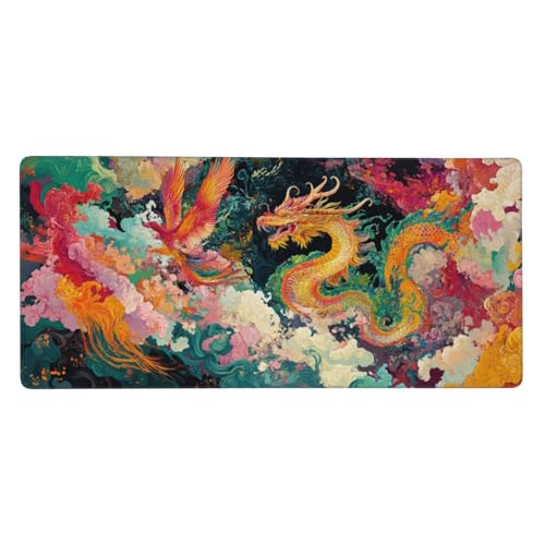 Drachen Mauspad, Mousepad XXL 1500 x 800 x 3mm Groß Gaming Mauspad Farbe Mouse Pad, rutschfeste Gummibasis,Vernähte Kanten WassXerdicht Großer Erweiterter Schreibtisch Schutz Für Zimmer Deko -122 von Jvyaeen