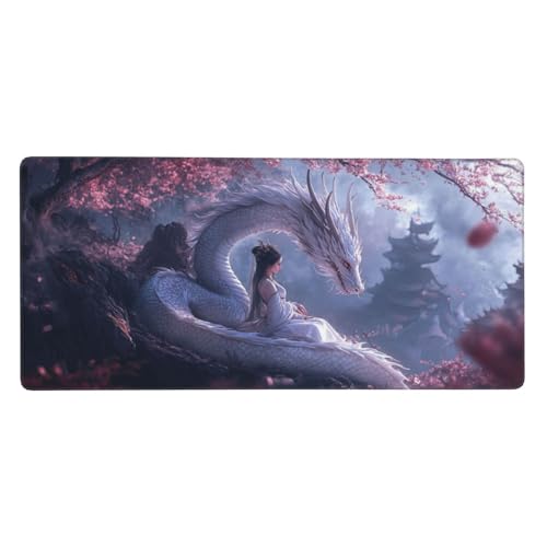 Drachen Mauspad, Mousepad XXL 1500 x 800 x 3mm Groß Gaming Mauspad Mädchen Mouse Pad, rutschfeste Gummibasis,Vernähte Kanten WassXerdicht Großer Erweiterter Schreibtisch Schutz Für Zimmer Deko -22 von Jvyaeen