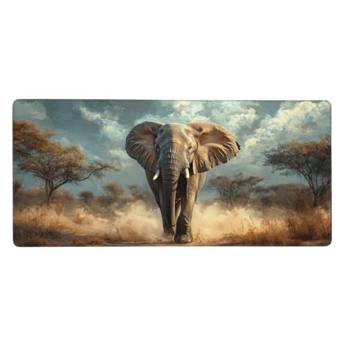 Elefant Mauspad, Mousepad XXL 1500 x 800 x 3mm Groß Gaming Mauspad Wiese Mouse Pad, rutschfeste Gummibasis,Vernähte Kanten WassXerdicht Großer Erweiterter Schreibtisch Schutz Für Zimmer Deko -944 von Jvyaeen