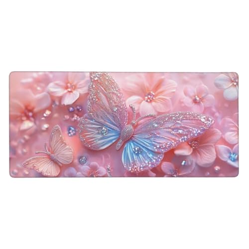 Gaming Mauspad Rosa Schreibtischunterlage Schmetterling Mauspad XXL 900 x 400 x 3mm,Wetterfest Anti-Rutsch Mauspad Gaming Zubehör Verbessert Präzision und Geschwindigkeit,Mouse Pad für Office Deko-547 von Jvyaeen