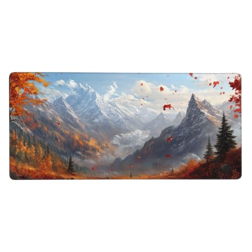 Herbst Mauspad, Mousepad XXL 1500 x 800 x 3mm Groß Gaming Mauspad Berg Mouse Pad, rutschfeste Gummibasis,Vernähte Kanten WassXerdicht Großer Erweiterter Schreibtisch Schutz Für Zimmer Deko -862 von Jvyaeen